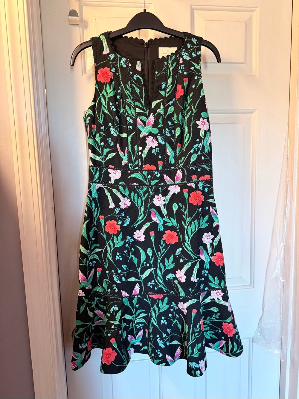 kate spade Black Floral Midi Dress with Red and Pink Embroidery